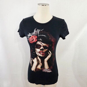 Retro Sullen Art Collective tee Day of the Dead Sugar Skull woman black medium M